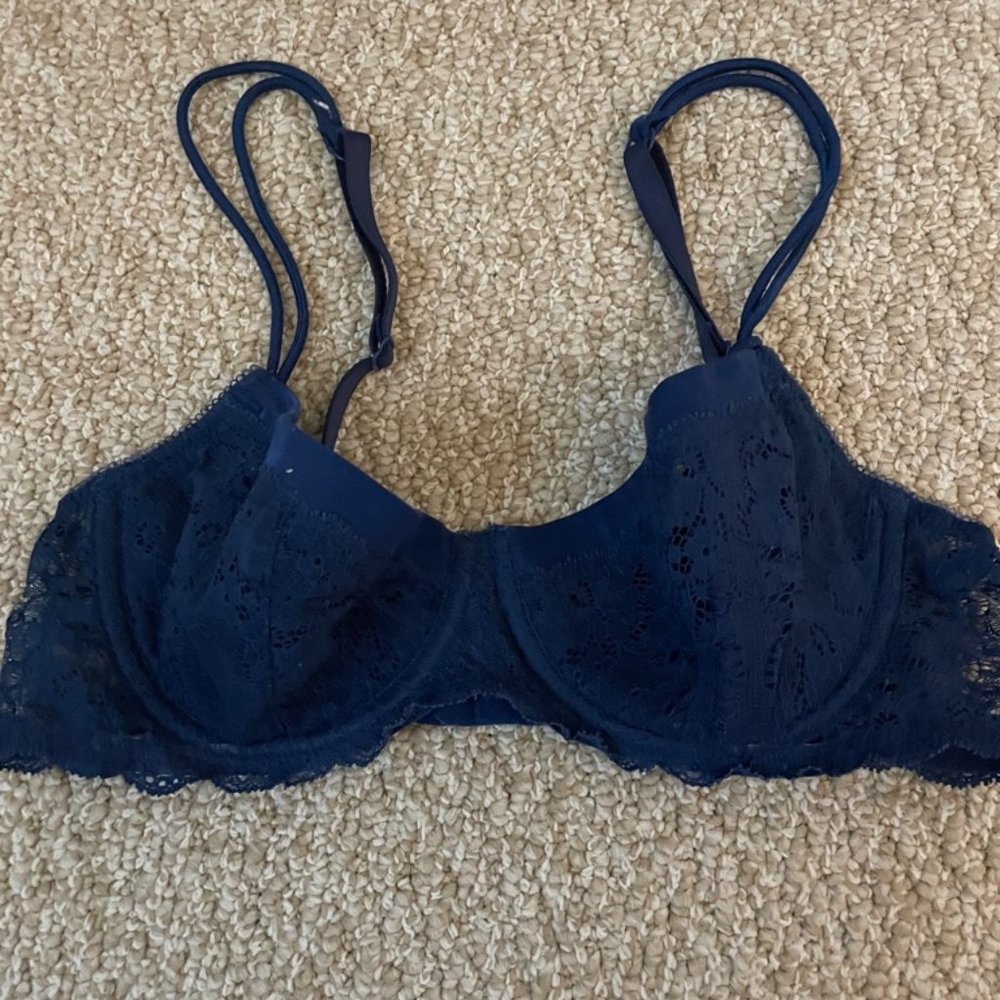Gap Body Blue Demi Cup Lace Back Bra S 34B